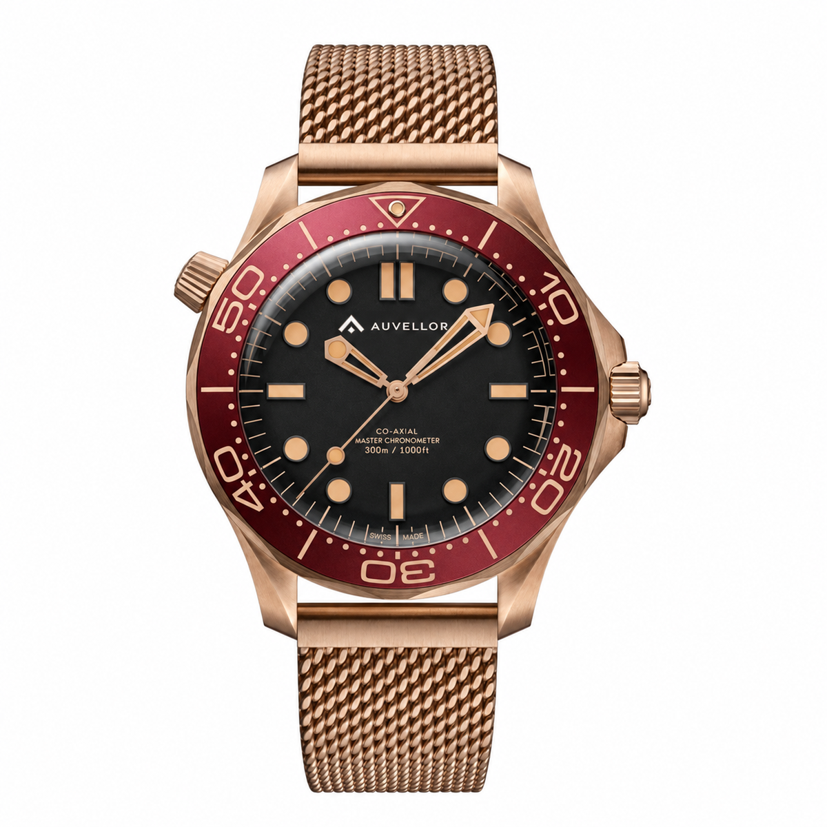 Auvellor Bronzaryn – Black Dial & Burgundy Bezel — front view on white background